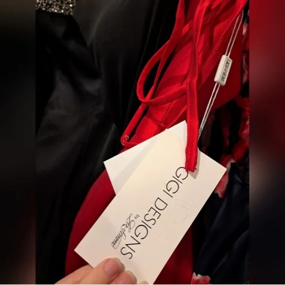 La Femme Raspberry Pink Polished Mikado V-Neck Plunge Neckline Ball Gown Size 2 - Picture 4 of 5